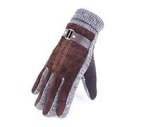 CSFFA Guantes cálidos de invierno for hombre, guantes de piel de ante natural, guantes de cuero térmicos gruesos for hombre, guantes de punto for hombre(Brown)