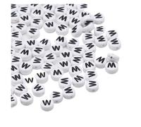 CSFFA Lote de 50/100/200 Cuentas espaciadoras Sueltas de acrílico con Letras del Alfabeto AZ, Redondas y Blancas de 7 x 4 mm, for Hacer Joyas, Accesorios de Pulsera DIY.(W_50pcs)