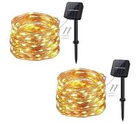 cshare Cadena de luces solares para exteriores, 2 unidades, 12 m, 120 ledes, alambre de cobre, para exterior con 8 modos, resistente al agua, para jardín, balcón, terraza, balcón, puerta, patio, boda