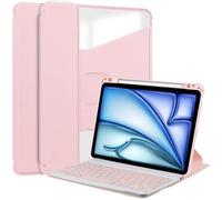 CSHNB For iPad Air 11 Inch 7th (M3) 2025/ 6th (M2) 2024 Case with Keyboard & Pen Holder, Folio Keyboard Cover with Pencil Holder For iPad Air 11-Inch M3/M2 (2025/2024)(Pink)
