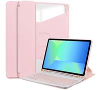 CSHNB For Samsung Galaxy Tab S10 Lite /S10 FE / S9FE/S9 11inch Case with Detachable Wireless Keyboard + Pen Holder, 360 Degree Swivel Stand Smart Tablet Cover W Auto Sleep/Wake(Pink)