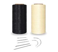 Csirnto Hilo para Coser Cuero a Mano 2 Piezas 260m Hilo Encerado para Cuero 1mm Cordón Encerado Piel Hilo de Costura con 7 pcs Agujas para DIY Artesanía de Cuero, Negro y Beige