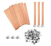 Csirnto Mechas de Madera para Velas 60 Piezas Mecha de Madera Natural Mechas de Velas con Sostenedores de Soporte de Hierro Mecha para Velas Cortable para Fabricación de Vela Artesanía de Velas