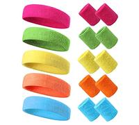 Csirnto Muñequera 80s Set 15 Piezas Cinta para la Cabeza y Muñequeras Deportes Muñequeras Gym Accesorios Fiesta Retro Muñequeras Deportivas para Hombre y Mujer 5 Colores