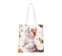 CSIVKEJ Bolsa de lona para mujer, bolsa de hombro casual, reutilizable, multiusos, bolsa de comestibles, Cute Cats Butterfly Floral 10, 38cmx40.6cm