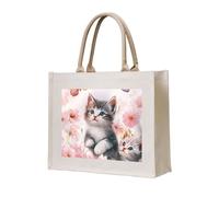 CSIVKEJ Bolsa de lona reutilizable multiusos para comestibles, compras, viajes, gimnasio, Cute Cats Butterfly Floral 10, Talla única