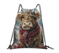 CSIVKEJ Bolsas con cordón para gimnasio, deportes, viajes, trabajo, bolsa de yoga, unisex, para adultos, Christmas Highland Cow 1, Talla única
