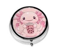 CSIVKEJ Bonito pastillero redondo con estampado de ajolote con 3 compartimentos, bolsillo decorativo, portátil, mini organizador de medicamentos de viaje