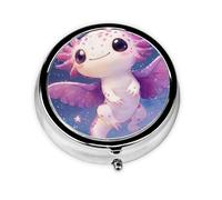 CSIVKEJ Bonito pastillero redondo con estampado de ajolote con 3 compartimentos, bolsillo decorativo, portátil, mini organizador de medicamentos de viaje