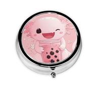 CSIVKEJ Bonito pastillero redondo con estampado de ajolote con 3 compartimentos, bolsillo decorativo, portátil, mini organizador de medicamentos de viaje