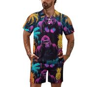 CSIVKEJ Conjunto de camiseta polo y pantalones cortos para hombre, diseño de bandera americana, con estampado de tiburón, conjunto casual de 2 piezas, traje ligero de verano, Criatura de pie grande, L