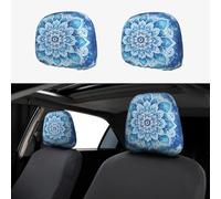 CSIVKEJ Fundas para reposacabezas de coche, 2 piezas, con estampado de mandala azul, protector para reposacabezas de asiento de coche, compatible con la mayoría de vehículos, accesorios interiores de