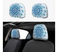 CSIVKEJ Fundas para reposacabezas de coche, 2 piezas, con estampado de mandala azul, protector para reposacabezas de asiento de coche, compatible con la mayoría de vehículos, accesorios interiores de