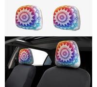CSIVKEJ Fundas para reposacabezas de coche, 2 piezas, con estampado de mandala, protector para reposacabezas de asiento de coche, compatible con la mayoría de los vehículos, accesorios interiores de