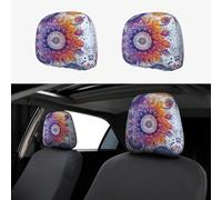 CSIVKEJ Fundas protectoras para reposacabezas de coche, 2 piezas, con estampado de flores de mandala, se adapta a la mayoría de los vehículos, accesorios interiores de automóviles