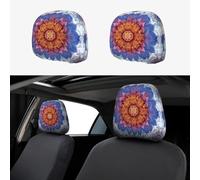 CSIVKEJ Fundas protectoras para reposacabezas de coche, 2 piezas, con estampado de flores de mandala, se adapta a la mayoría de los vehículos, accesorios interiores de automóviles