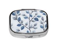 CSIVKEJ Pastillero cuadrado con 2 compartimentos con estampado azul, bolsillo decorativo, portátil, mini organizador de medicamentos de viaje