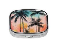 CSIVKEJ Pastillero cuadrado con 2 compartimentos, con estampado de árbol y bolsillo decorativo, portátil, mini organizador de medicamentos de viaje