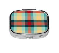 CSIVKEJ Pastillero cuadrado con estampado a cuadros de búfalo colorido, 2 compartimentos, bolsillo decorativo, portátil, mini viaje, medicina, tablet, vitaminas, organizador