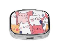 CSIVKEJ Pastillero cuadrado con estampado de animales lindos con 2 compartimentos, bolsillo decorativo, portátil, mini organizador de medicamentos de viaje