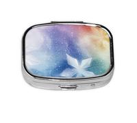 CSIVKEJ Pastillero cuadrado con estampado de arco iris, 2 compartimentos, bolsillo decorativo, portátil, mini organizador de medicamentos de viaje