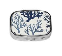 CSIVKEJ Pastillero cuadrado con estampado de coral azul, 2 compartimentos, bolsillo decorativo, portátil, mini organizador de medicamentos de viaje