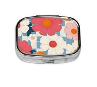CSIVKEJ Pastillero cuadrado con estampado de flores, 2 compartimentos, bolsillo decorativo, portátil, mini organizador de medicamentos de viaje