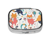 CSIVKEJ Pastillero cuadrado con estampado de gatos, 2 compartimentos, bolsillo decorativo, portátil, mini viaje, medicina, tablet, vitaminas, organizador