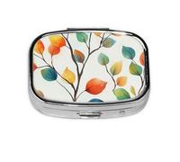 CSIVKEJ Pastillero cuadrado con estampado de hojas, 2 compartimentos, bolsillo decorativo, portátil, mini organizador de medicamentos de viaje