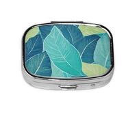 CSIVKEJ Pastillero cuadrado con estampado de hojas, 2 compartimentos, bolsillo decorativo, portátil, mini viaje, medicina, tablet, vitaminas, organizador