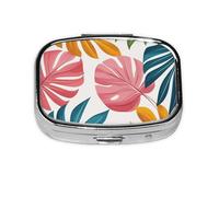 CSIVKEJ Pastillero cuadrado con estampado de hojas, 2 compartimentos, bolsillo decorativo, portátil, mini organizador de medicamentos de viaje