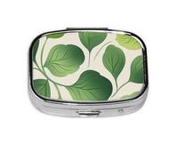 CSIVKEJ Pastillero cuadrado con estampado de hojas, 2 compartimentos, bolsillo decorativo, portátil, mini organizador de medicamentos de viaje