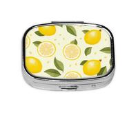 CSIVKEJ Pastillero cuadrado con estampado de limón amarillo con 2 compartimentos, bolsillo decorativo, portátil, mini viaje, medicina, tablet, vitaminas, organizador