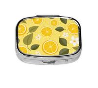 CSIVKEJ Pastillero cuadrado con estampado de limón amarillo con 2 compartimentos, bolsillo decorativo, portátil, mini viaje, medicina, tablet, vitaminas, organizador