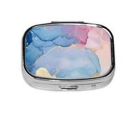 CSIVKEJ Pastillero cuadrado con estampado de mármol rosa y azul con 2 compartimentos, bolsillo decorativo, portátil, mini bolsa de viaje, medicina, vitaminas, organizador