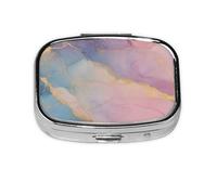 CSIVKEJ Pastillero cuadrado con estampado de mármol rosa y azul con 2 compartimentos, bolsillo decorativo, portátil, mini bolsa de viaje, medicina, vitaminas, organizador