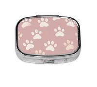 CSIVKEJ Pastillero cuadrado con estampado de patas de mascotas con 2 compartimentos, bolsillo decorativo, portátil, mini bolsa de viaje, medicina, tablet, organizador de vitaminas