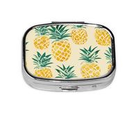 CSIVKEJ Pastillero cuadrado con estampado de piña, 2 compartimentos, bolsillo decorativo, portátil, mini viaje, medicina, tablet, vitaminas, organizador
