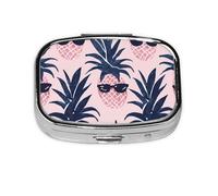 CSIVKEJ Pastillero cuadrado con estampado de piña, 2 compartimentos, bolsillo decorativo, portátil, mini viaje, medicina, tablet, vitaminas, organizador