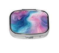 CSIVKEJ Pastillero cuadrado con estampado rosa y azul, 2 compartimentos, bolsillo decorativo, portátil, mini organizador de medicamentos de viaje