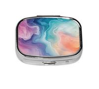 CSIVKEJ Pastillero cuadrado con estampado rosa y azul, 2 compartimentos, bolsillo decorativo, portátil, mini organizador de medicamentos de viaje