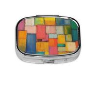 CSIVKEJ Pastillero cuadrado con impresión a color, 2 compartimentos, bolsillo decorativo, portátil, mini organizador de medicamentos de viaje