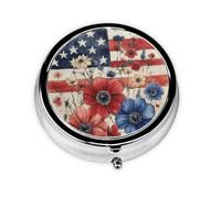 CSIVKEJ Pastillero redondo con diseño de bandera americana con 3 compartimentos, bolsillo decorativo, portátil, mini organizador de medicamentos de viaje