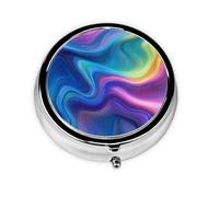 CSIVKEJ Pastillero redondo con estampado azul y morado con 3 compartimentos, portátil, mini bolsillo para viajes, medicinas, tabletas, vitaminas, organizador