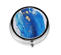 CSIVKEJ Pastillero redondo con estampado de acuarela azul con 3 compartimentos, portátil, mini bolsillo para viajes, medicinas, tabletas, vitaminas, organizador