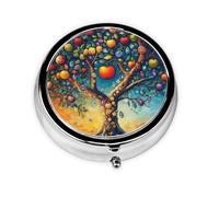 CSIVKEJ Pastillero redondo con estampado de árbol vibrante, 3 compartimentos, bolsillo decorativo, portátil, mini organizador de medicamentos de viaje