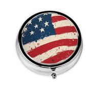CSIVKEJ Pastillero redondo con estampado de bandera de Estados Unidos, 3 compartimentos, bolsillo decorativo, portátil, mini organizador de medicamentos de viaje