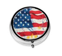 CSIVKEJ Pastillero redondo con estampado de bandera de Estados Unidos, 3 compartimentos, bolsillo decorativo, portátil, mini organizador de medicamentos de viaje