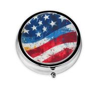 CSIVKEJ Pastillero redondo con estampado de bandera de Estados Unidos, 3 compartimentos, bolsillo decorativo, portátil, mini organizador de medicamentos de viaje