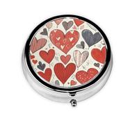 CSIVKEJ Pastillero redondo con estampado de corazones, 3 compartimentos, portátil, portátil, para viajes, medicinas, tabletas, vitaminas, organizador